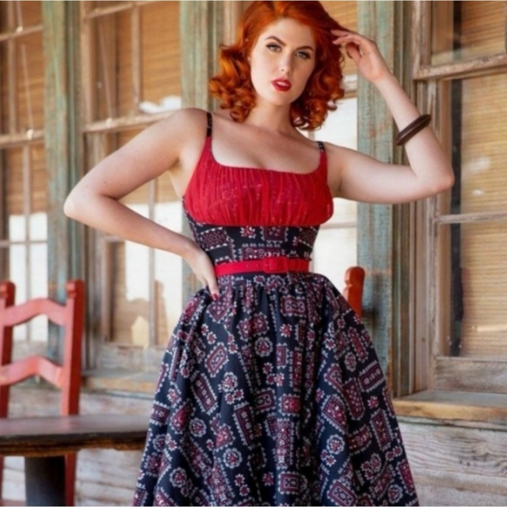 Pinup Couture Red and Black Patterned Dress